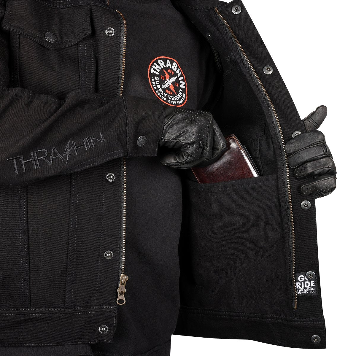 THRASHIN SUPPLY CO. Highway v2 Denim Riding Jacket - Black - Medium TMJ-10-09 - Lucky Speed Shop