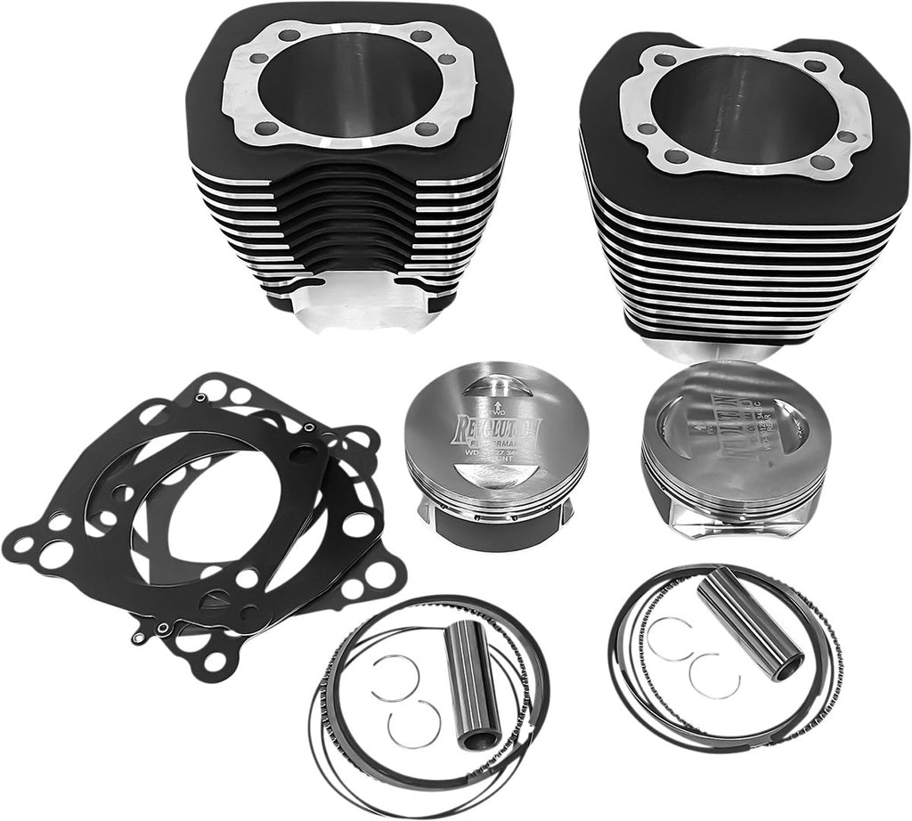 REVOLUTION PERFORMANCE, LLC Cylinder Kit - 124" - Black with Highlighted Fins - Twin Cam RP201-126W - Lucky Speed Shop